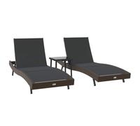 vidaXL Ensemble de chaises Longues réglables Marron en Rattan synthétique pour l'extérieur. Tissu Respirant, Dossier Multi-Positions. Comprend 2 chaises Longues et Une Table de 40 x 40 x 40,5 cm. par