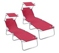 Vidaxl Transats Pliants 2 Pcs Avec Auvent Tissu Oxford Rouge 600d