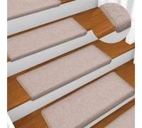 vidaXL Tapis d'escalier 15 pièces 65 x 21 x 4 cm Taupe Bordure rectangulaire 134573