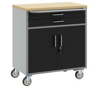 vidaXL Trolley Roulant avec tiroir Noir et Gris 75 x 45 x 85 cm | T'as plein de place pour tes outils, Vient avec deux tiroirs qui coulissent bien pour un accès facile,