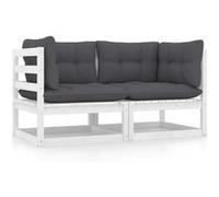 Tuinbank 2-zits met kussens massief grenenhout wit805731