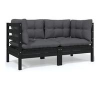 vidaXL Tuinbank 2-zits met kussens massief grenenhout zwart806650 G