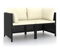 vidaXL Banc de jardin 2 places 313512 avec coussins — résine tressée (poly rattan) noir