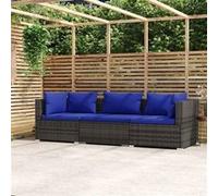 Tuinbank 3-zits met kussens poly rattan grijs317566