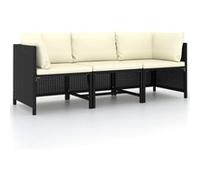 Tuinbank 3-zits met kussens poly rattan zwart313513