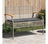 Tuinbank met kussen poly rattan en acaciahout grijs366256