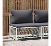 vidaXL Canapé central de jardin avec coussins blanc tissu tissé, canapé de jardin, siège de jardin, siège d'extérieur, canapé d'extérieur 364139 Blanc