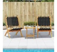 Tuinstoelen 2 st inklapbaar met tafel massief hout zwart3214219