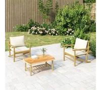 Tuinstoelen 2 st met crÃmewitte kussens bamboe363462