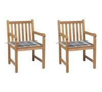 Vidaxl Chaises De Jardin 2 Pcs Avec Coussins À Carreaux Gris Teck Gris