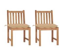 vidaXL Lot de 2 Chaises de Jardin avec Coussins, Sièges de Terrasse, Chaises de Salle à Manger, Meubles de Patio Extérieur, Bois de Teck Massif Bois