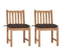 Lot de 2 Chaises de Jardin avec Coussins, Sièges de Terrasse, Chaises de Salle à Manger, Meubles de Patio Extérieur, Bois de Teck Massif