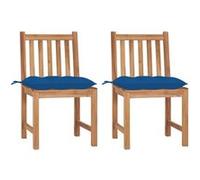 Lot de 2 Chaises de Jardin avec Coussins, Sièges de Terrasse, Chaises de Salle à Manger, Meubles de Patio Extérieur, Bois de Teck Massif