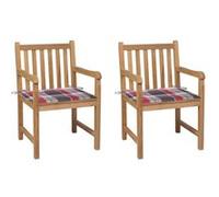 Vidaxl Chaises De Jardin 2 Pcs Avec Coussins À Carreaux Rouges Teck Rouge