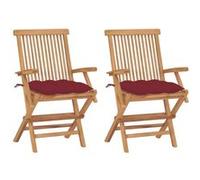 vidaXL Tuinstoelen 2 st met wijnrode kussens massief teakhout3062511 Rouge G