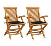 Vidaxl Chaises De Jardin Avec Coussins Noir 2 Pcs Bois De Teck Massif Noir