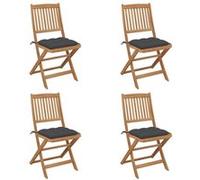 Lot de 4 Chaises Pliables de Jardin avec Coussins, Sièges de Terrasse, Chaises de Salle à Manger, Meubles de Patio Extérieur, Bois d'Acacia