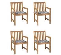 Vidaxl Chaises De Jardin 4 Pcs Et Coussins À Carreaux Gris Teck Solide Gris