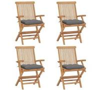 Tuinstoelen 4 st met grijze kussens massief teakhout3065633