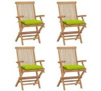 Tuinstoelen 4 st met heldergroene kussens massief teakhout3065643
