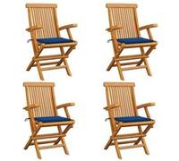 Vidaxl Chaises De Jardin Avec Coussins Bleu Royal 4 Pcs Bois De Teck Bleu