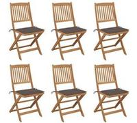 Lot de 6 Chaises Pliables de Jardin avec Coussins, Sièges de Terrasse, Chaises de Salle à Manger, Meubles de Patio Extérieur, Bois d'Acacia 3065496