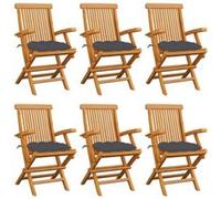 Tuinstoelen 6 st met antracietkleurige kussens massief teakhout3062556