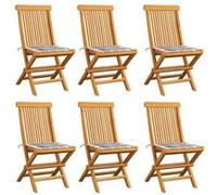Tuinstoelen 6 st met grijs geruite kussens massief teakhout3065604