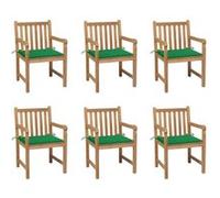 Tuinstoelen 6 st met groene kussens massief teakhout3073036