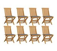 Vidaxl Chaises De Jardin Et Coussins Gris Lot De 8 Bois De Teck Massif