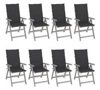 Lot de 8 Chaises Inclinables de Jardin avec Coussins Siège Gris Acacia vidaXL