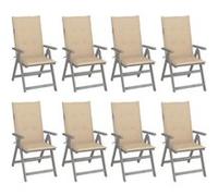 Tuinstoelen 8 st verstelbaar met kussens acaciahout grijs3075144