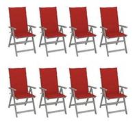 Tuinstoelen 8 st verstelbaar met kussens acaciahout grijs3075147