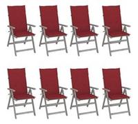 vidaXL Lot de 8 chaises inclinables de jardin Acacia avec coussins de siège gris