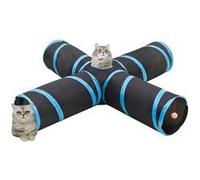 vidaXL Tunnel pour chats à 4 voies Noir et bleu 132 cm Polyester Noir G