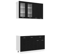 vidaXL Unité de Cuisine Lyon 4 pcs Chêne Noir Bois d'ingénierie, Meuble de Rangement pour la Cuisine, Armoire Moderne, Pratique, Personnalisable, étagères organisatrices