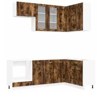 vidaXL Unité de Cuisine Lyon 8 pcs Chêne fumé Bois d'ingénierie, Solution de Rangement, Cabinet Moderne, Armoire Autonome, intérieur, Ensemble en Bois conçu