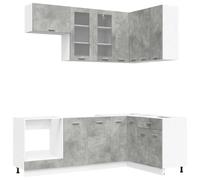 vidaXL Unité de Cuisine Lyon 8 pcs Gris béton Bois d'ingénierie, Solution de Rangement, Cabinet Moderne, Armoire Autonome, intérieur, Ensemble en Bois conçu