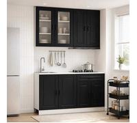 vidaXL Unité de Cuisine Porto 4 pcs Noir Bois d'ingénierie, Rangement de Cuisine, Armoire Moderne, Gain de Place, Meuble Fonctionnel, Design Malin, Pieds réglables, Organisation à Domicile