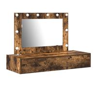 vidaXL Unité de Vanity en Chêne Fumé avec Miroir LED Intégré pour Maquillage et Rangement de Soins de Chambre Table Station Personnelle Style Rectangulaire