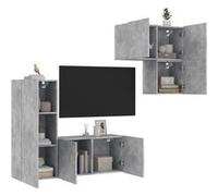 Vidaxl Unités Murales Tv 4 Pcs Gris Béton Bois D'ingénierie Marron