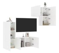 Vidaxl Unités Murales Tv 4 Pcs Blanc Bois D'ingénierie Blanc