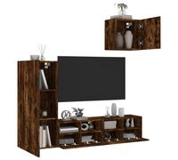 Vidaxl Unités Murales Tv 4 Pcs Chêne Fumé Bois D'ingénierie Marron