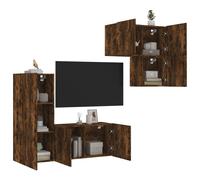 Vidaxl Unités Murales Tv 4 Pcs Chêne Fumé Bois D'ingénierie Marron