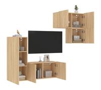 Vidaxl Unités Murales Tv 4 Pcs Chêne Sonoma Bois D'ingénierie Marron
