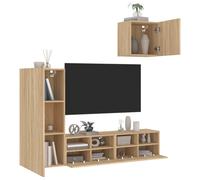Vidaxl Unités Murales Tv 4 Pcs Chêne Sonoma Bois D'ingénierie Marron