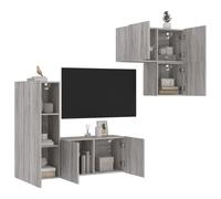 Vidaxl Unités Murales Tv 4 Pcs Sonoma Gris Bois D'ingénierie Marron