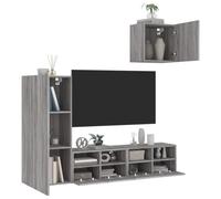Vidaxl Unités Murales Tv 4 Pcs Sonoma Gris Bois D'ingénierie Marron