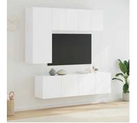 Unités Murales TV 5 pcs, Armoires de Télévision Suspendues avec Rangement, Meubles Télé de Salon, Moderne, Blanc Bois d'Ingénierie