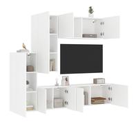 Vidaxl Unités Murales Tv 5 Pcs Blanc Bois D'ingénierie Blanc